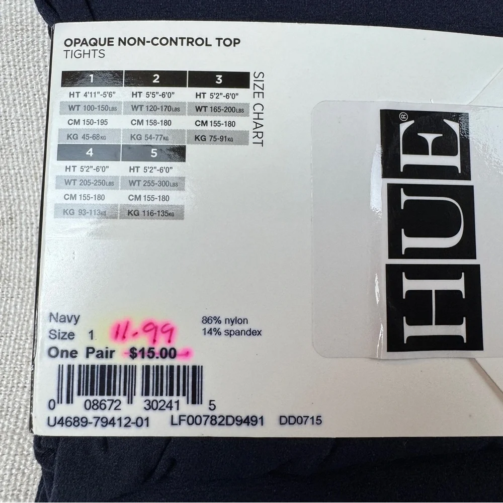 HUE‎ Opaque Tights Non-Control Top Womens Size 1 Navy Blue New